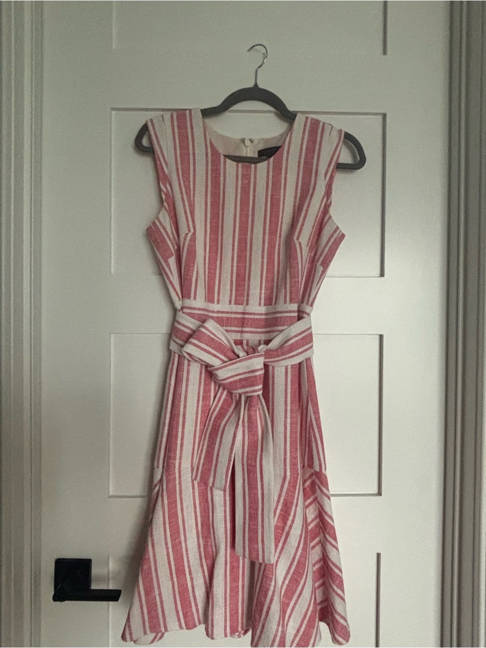 J. Crew Red and Cream Striped Tie-Waist Midi Dress